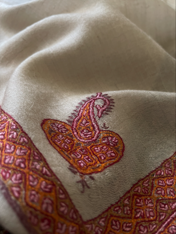 Border Sozni Embroidered White Shawl